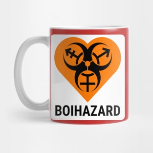 "BOI HAZARD" Heart - Label Style - Safety Orange Mug